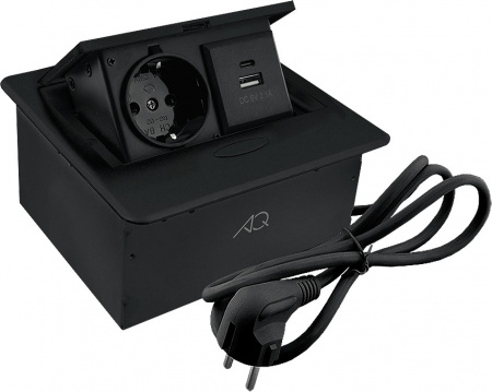 Удлинитель AQ PLUG-X H3 горизонтальный 1XSCHUKO, 1XUSB А, 1XUSB C, черный