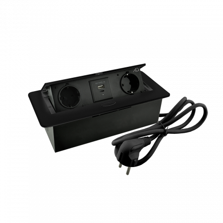 Удлинитель AQ PLUG-X H2 горизонтальный 2xSCHUKO 1xUSB А 1xUSB C черный