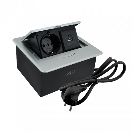Удлинитель AQ PLUG-X H3 горизонтальный 1XSCHUKO, 1XUSB А, 1XUSB C, алюминий