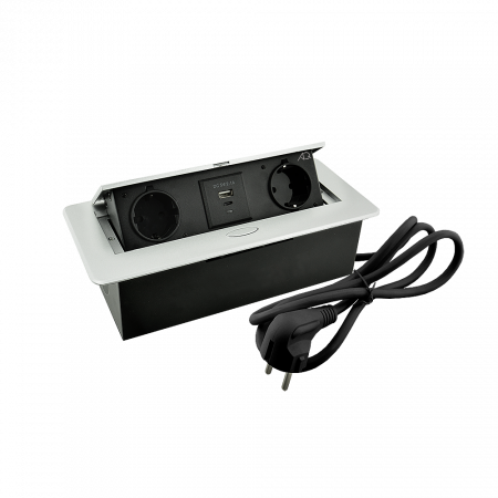 Удлинитель AQ PLUG-X H2 горизонтальный 2xSCHUKO 1xUSB А 1xUSB C алюминий